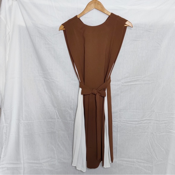 Side pleats midi Dress with tie - Picture 6 of 8